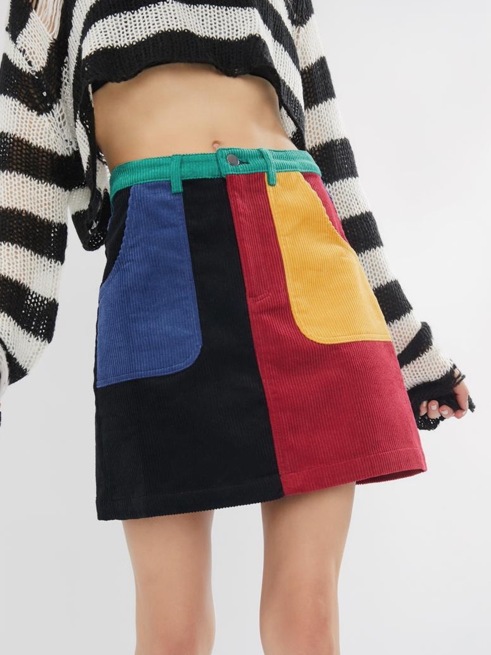 Dangerfield Chomper Colorblock Corduroy Mini Skirt NWT